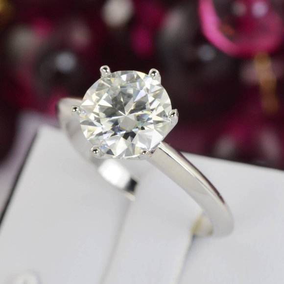 Certified 3ct Moissanite Ring Brilliant Cut Solitaire Engagement Ring - Picture 1 of 12